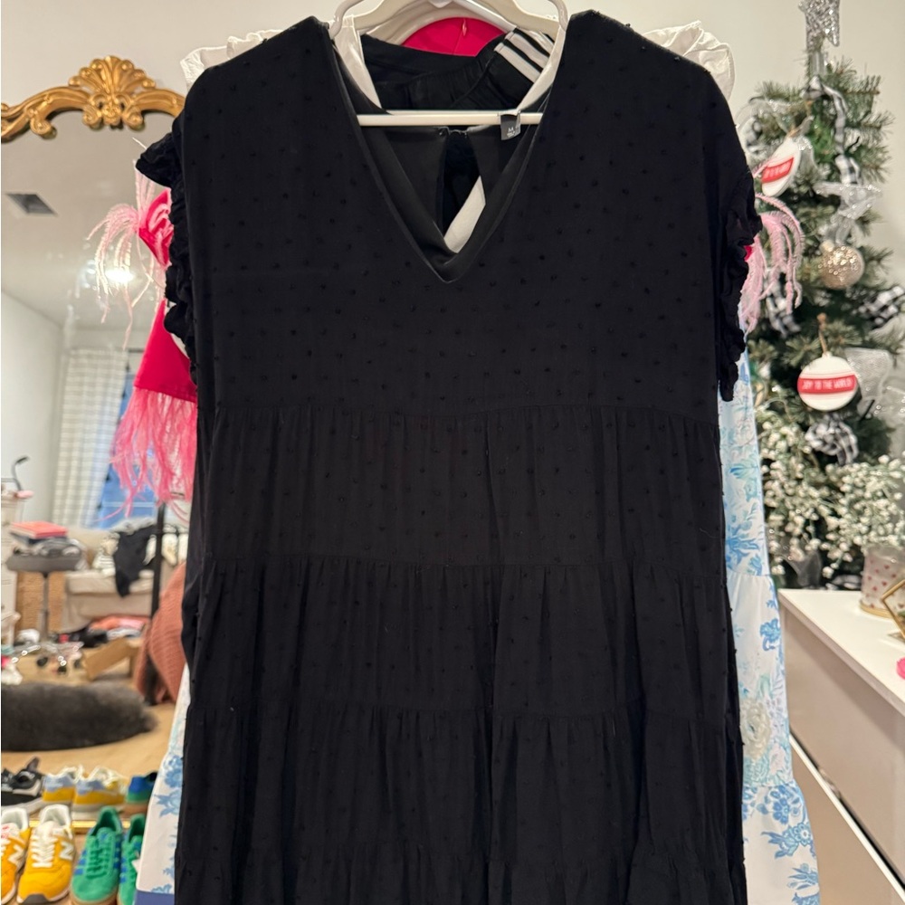 Flowy Black Mini Dress with V Neck